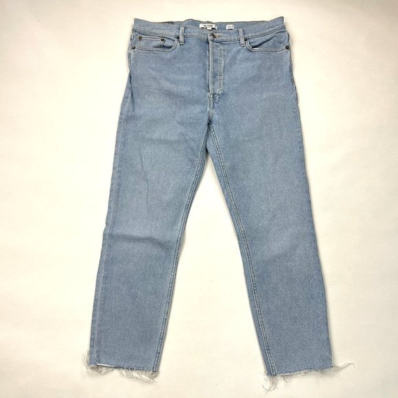 RE/DONE 90'S High Rise Ankle Crop‎ Jeans Women 32 EUC $265 Raw Hem Button Fly - Picture 1 of 15